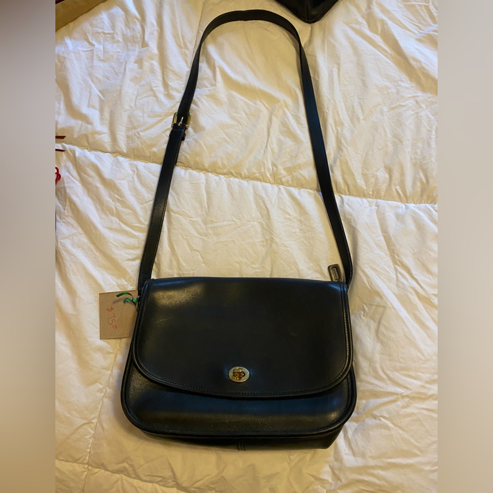 Coach Black Leather Bag with Gold Zipper